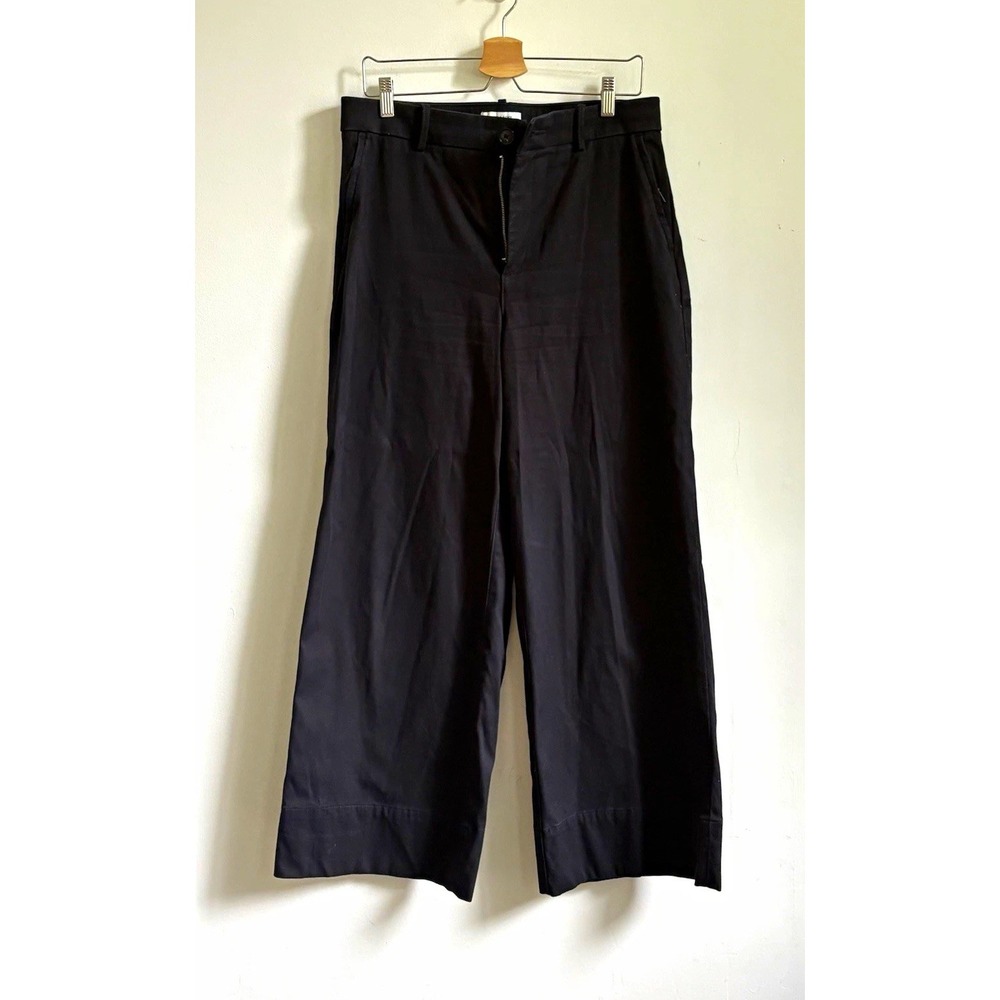 SPANX Black Cotton Twill Wide Leg Dress Pants Sz L 29" Inseam Zip Pockets casual
